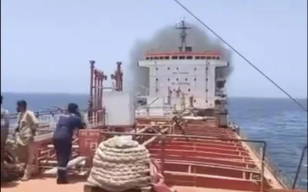Video Shows Dramatic Strike on Oil Tanker Carrying Indian Crew Near Strait of Hormuz, Fire Breaks Out Onboard